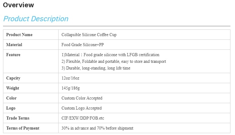 Flexible Collapsible Silicone Coffee Cups 12oz 16oz Cold / Heat Resistance