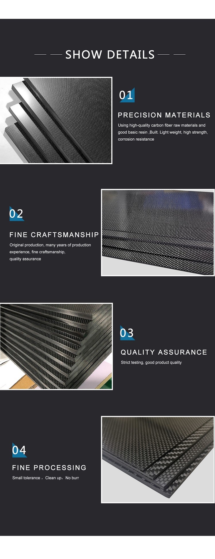Glossy / Matte Twill Carbon Fiber Panels 400 X 500mm For Building