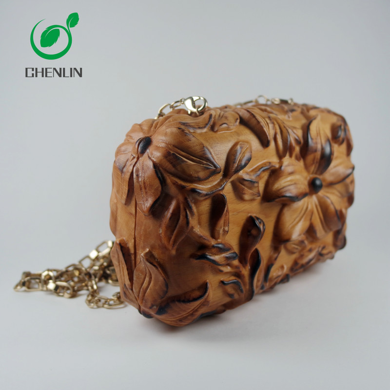 Smooth Hand Carved Wooden Clutch Bag Spacious Design for Ladies