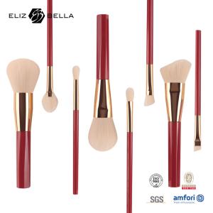 China Private Label 8 Piece Makeup Brush Set Red Plastic Handle Rose Gold Ferrule Synthetic Hair wholesale
