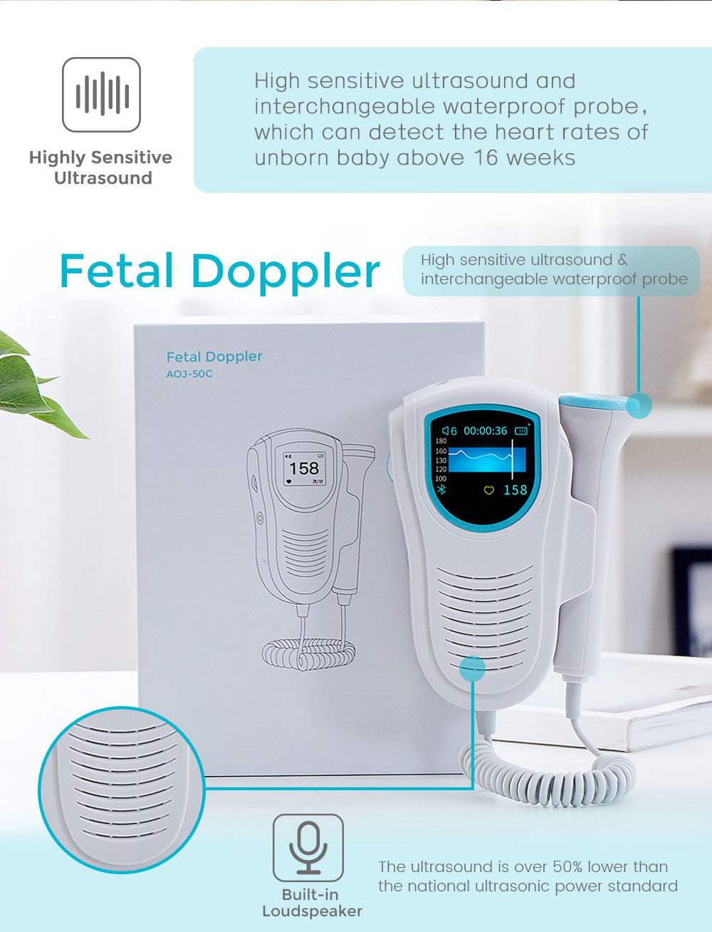 Pocket Home Pregnancy Scanner Baby Ultrasound Doppler Fetal Heart Detector