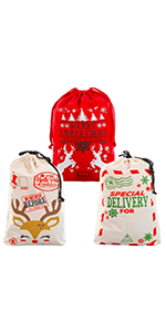 3 PCS Drawstring Red and White Canvas Big Bag