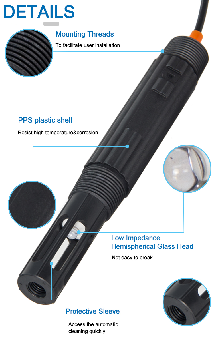 Pipeline Installation 60℃ ABS Analog Type PH Probe For Pure Water