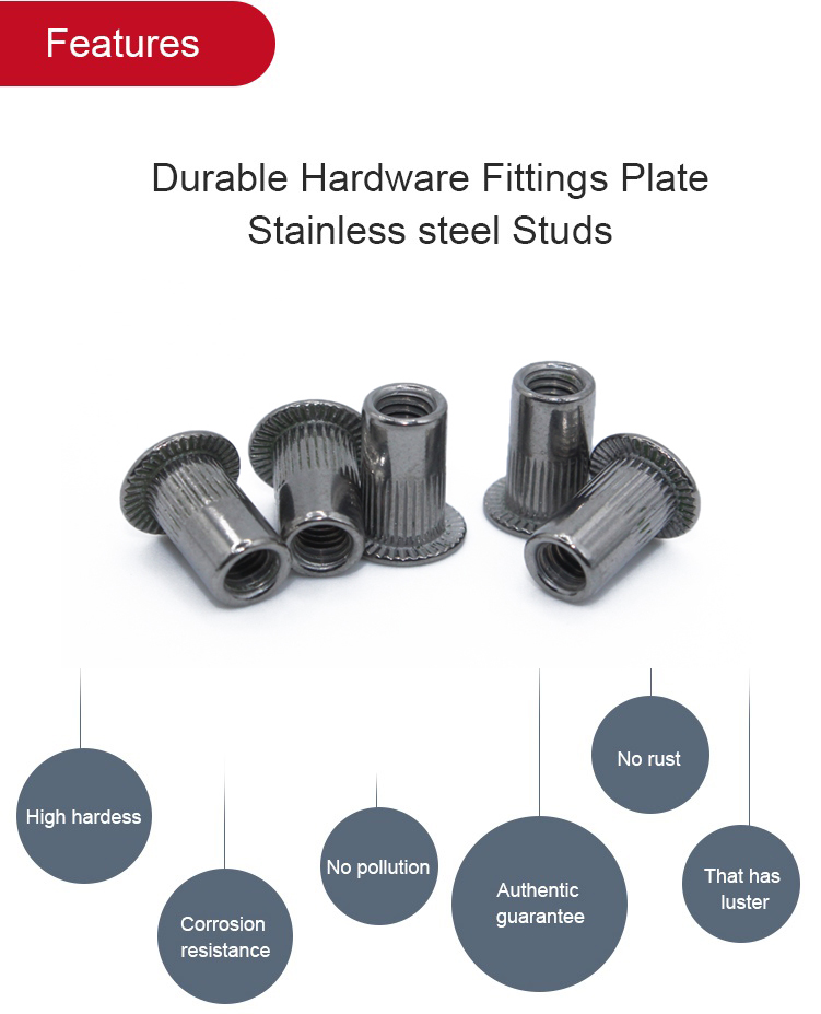 Custom Stainless Steel Hollow Rivet Nuts Inner Threaded Flat Head PE Bag Carton Box Pallet