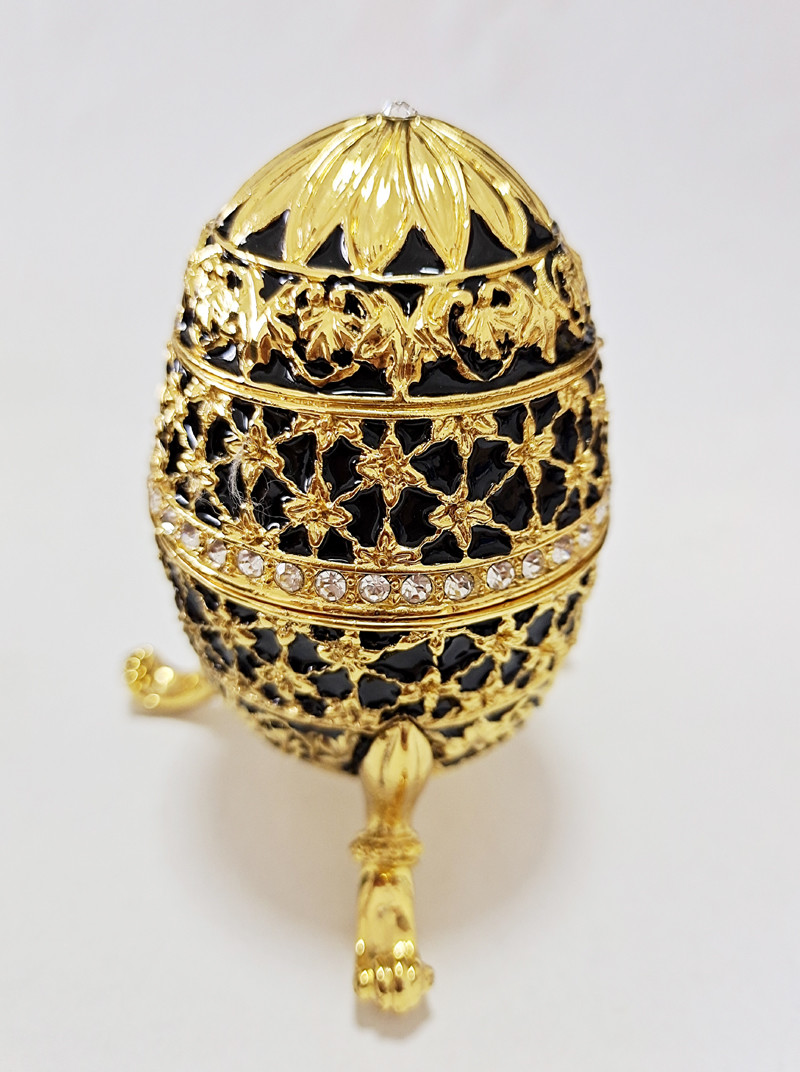 Decorative Earring Ring Trinket Holder Box Hand Painted Faberge Egg Style Hinged Jewelry Storage Case for Home Ornament