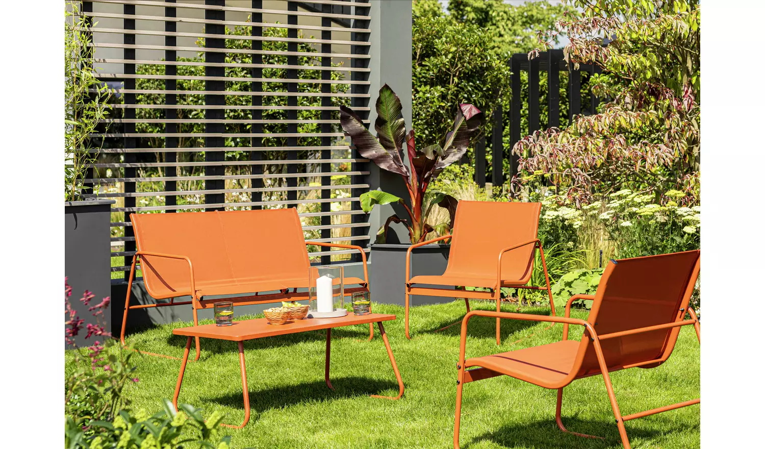 Outdoor Furniture AJUNION Colorful Macaron Metal Patio Set with 4 Seating Lounge Chairs