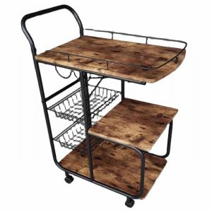 China Metal Frame MDF Wood Modern Kitchen Cart Rolling Serving Cart 3 Tier wholesale