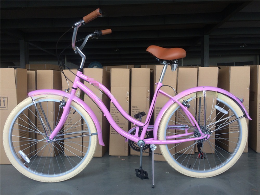 Step Through Design 26 Inch Beach Cruiser Bike with Coaster Foot Brake and White Color