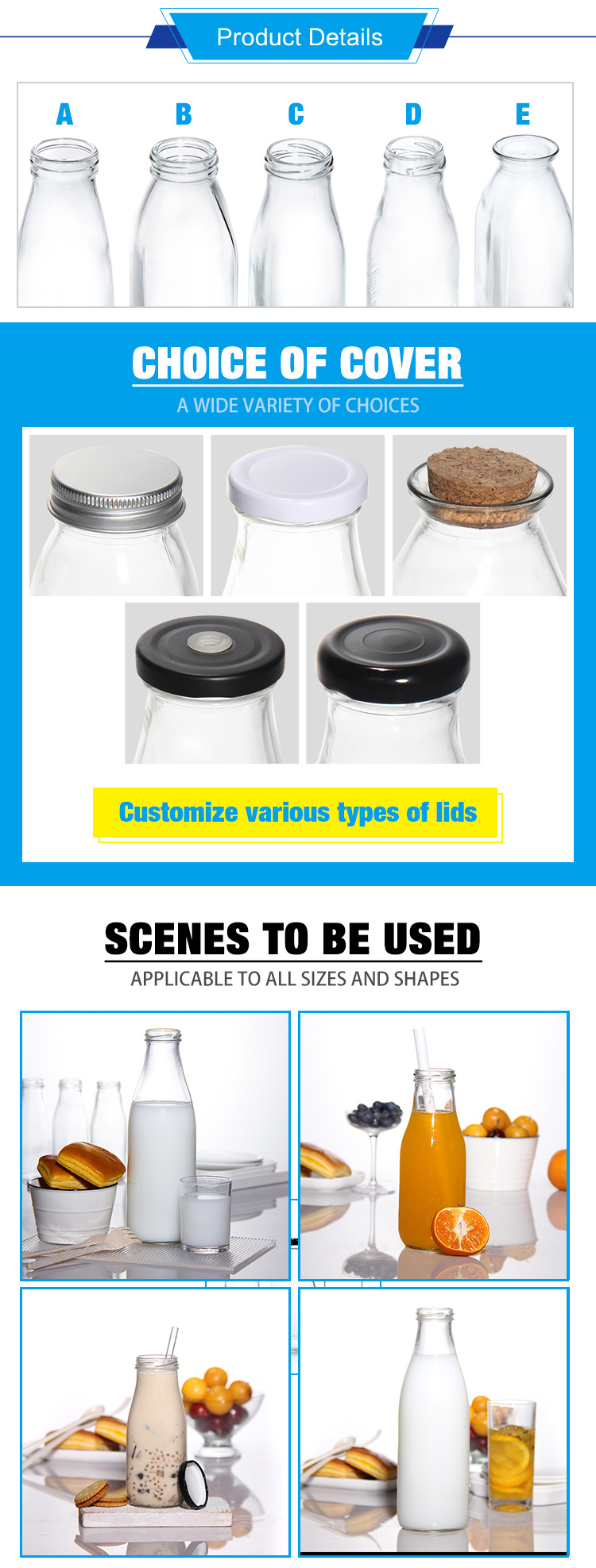 8oz 12oz 14oz 32oz Glass Bottle Glass Milk Bottle