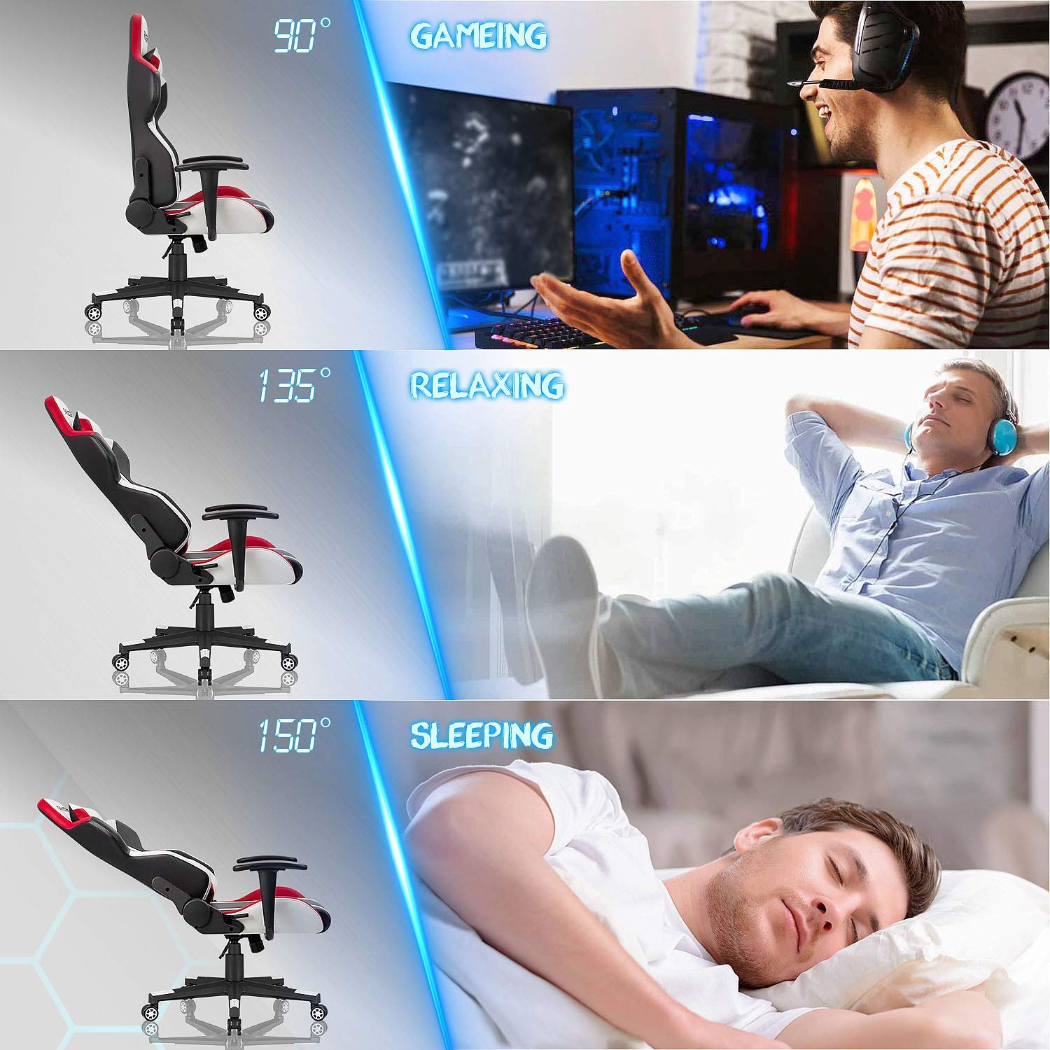 Professional White PU Leather Racing Gaming Chair for Comfortable E-sports Experience