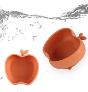 China Baby Silicone Dining Plate Apple Shaped Baby Silicone Supplementary Food Bowl Baby Self Feeding Non Slip Silicone Bowl wholesale