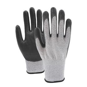 China Cut Proof Construction Safety Work Gloves Black PU Coated Gloves Anti Slip wholesale