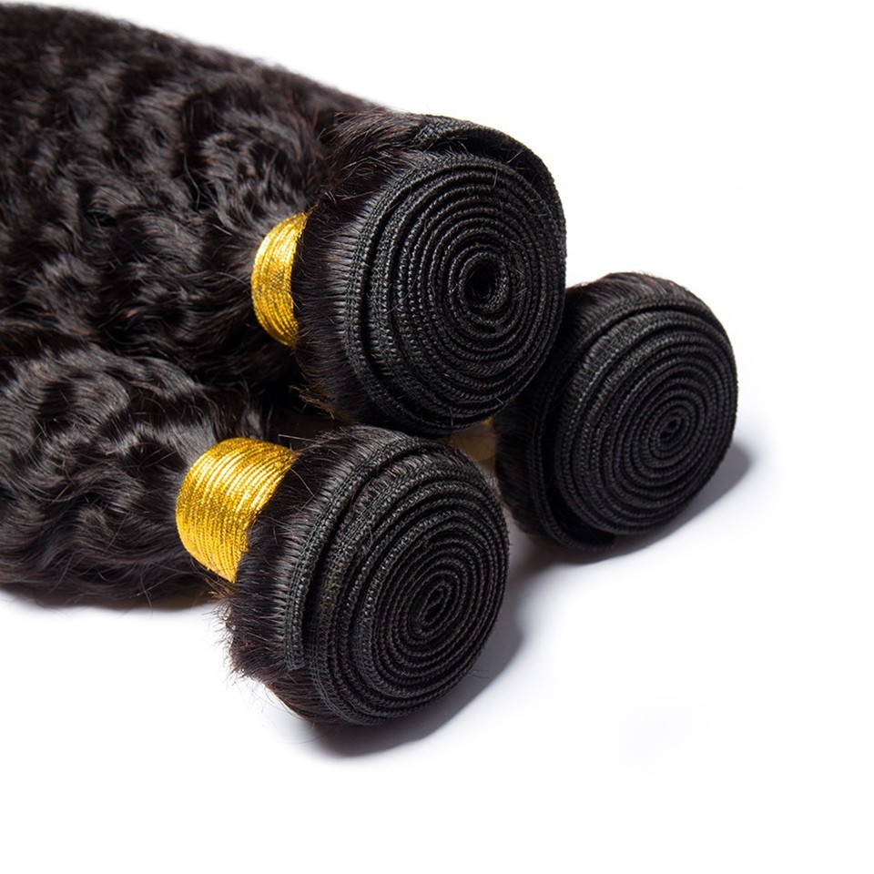 Natural Black Kinky Straight Remy Human Hair Bundles Sew In Weave Bundles Brazilian Bundle Deals
