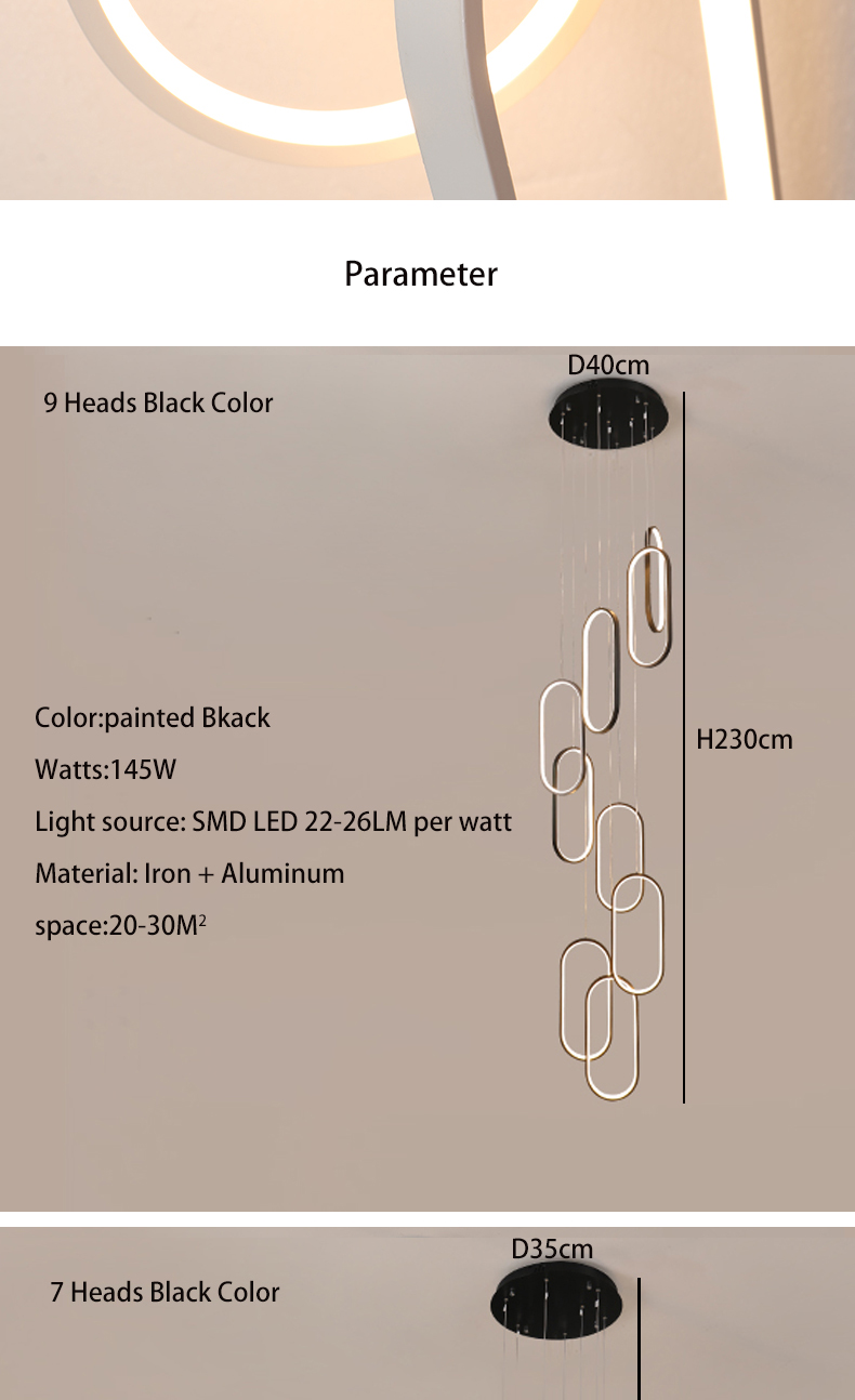 Oval Pendant Light Modern Minimalist Duplex Hall Nordic Living Room Lamp Villa Spiral Staircase Chandelier(WH-NC-75)