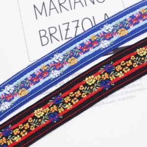 China Blue Black Daisy Polyester 35mm Jacquard Ribbon Trim wholesale