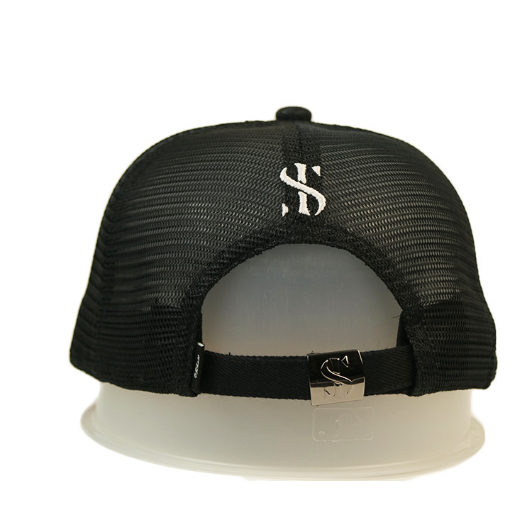 Wholesale Custom 3D Embroidery Rhinestone Logo Flat Brim White Mesh Trucker Caps Snapback