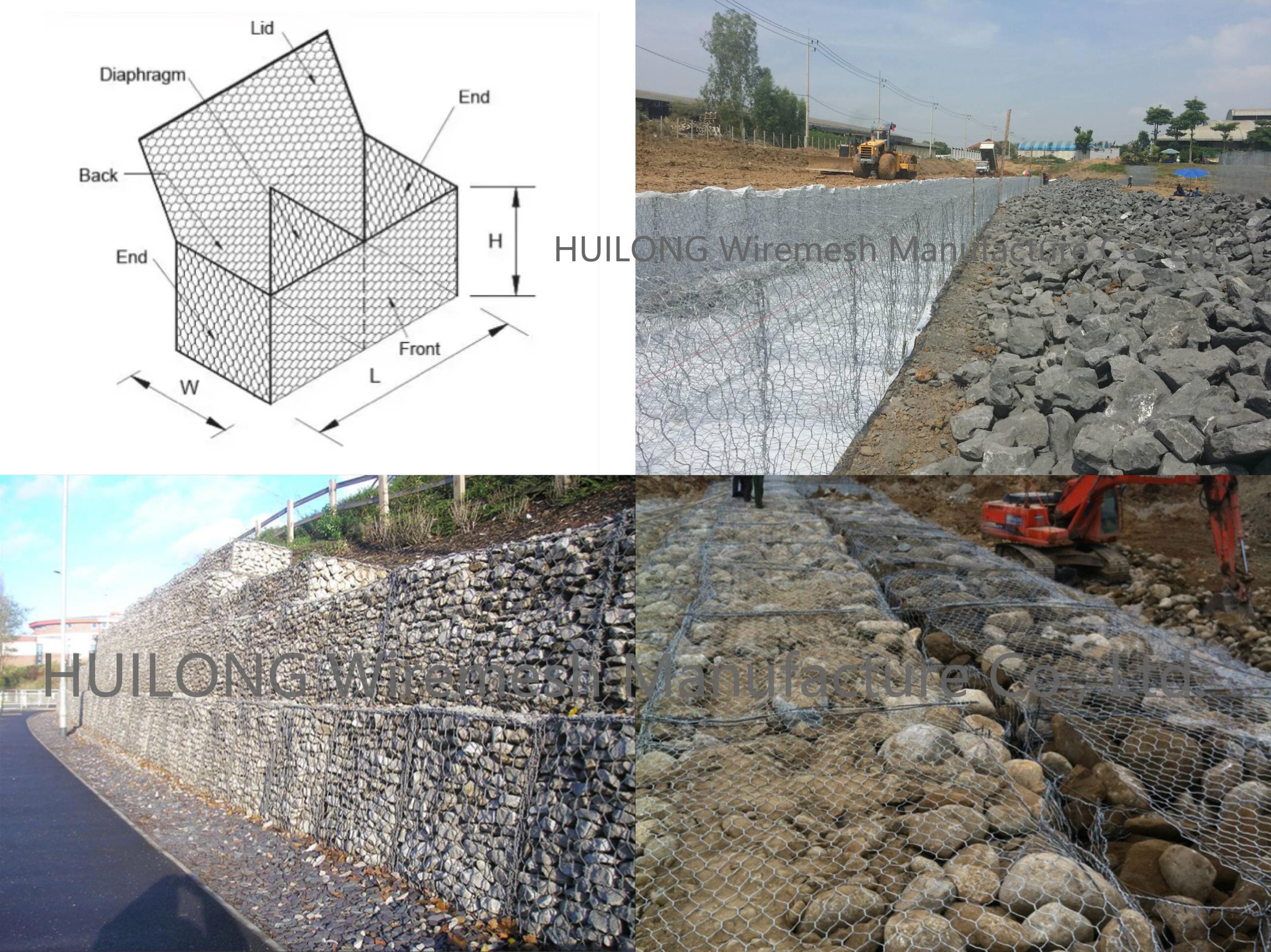 ASTM A975 Galfan Gabion Baskets , 3.4mm Gabion River Bank Protection