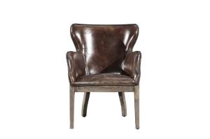 China Vintage Cigar High Back Leather Armchair Solid Wood Linen Back Exposed Frame wholesale