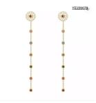 6cm Girls Stainless Steel Gold Earrings Long Dangle Colored Rhinestone Earrings