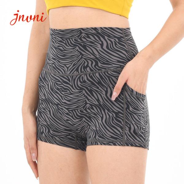 Women Printed Side Pocket Butt Lift Shorts Gym Fitness Workout Yoga Shorts