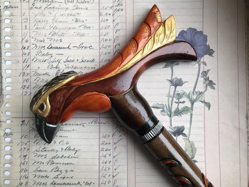 Log black walnut high grade animal umbrella head ladies wooden handle umbrella Carved umbrella with wooden handle