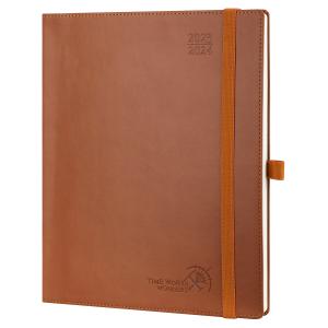 China 2024 26.5x21.5cm Large Academic Planner Brown Leather Softcover wholesale