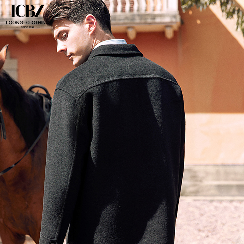 Customized Designs Wool / Silk Autumn Winter Men's Slim Fit Long Windbreaker Jacket Coat