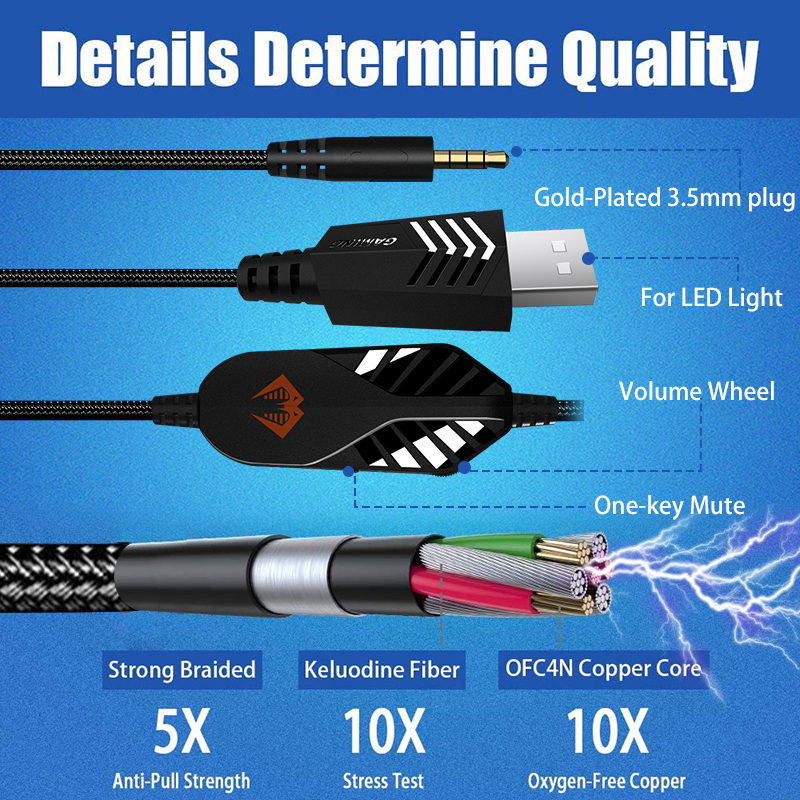 Noise Cancelling Wired PC Gaming Headphones 7.1 Surround Light Up For Xbox And PS4