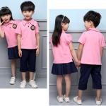 Summer Cotton Fabric Kindergarten Primary School Uniform / Kid Pink Polo Shirts