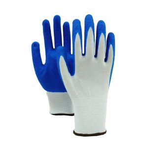 China Blue Crinkled Latex Nylon Work Gloves Breathable Abrasion Resistant wholesale