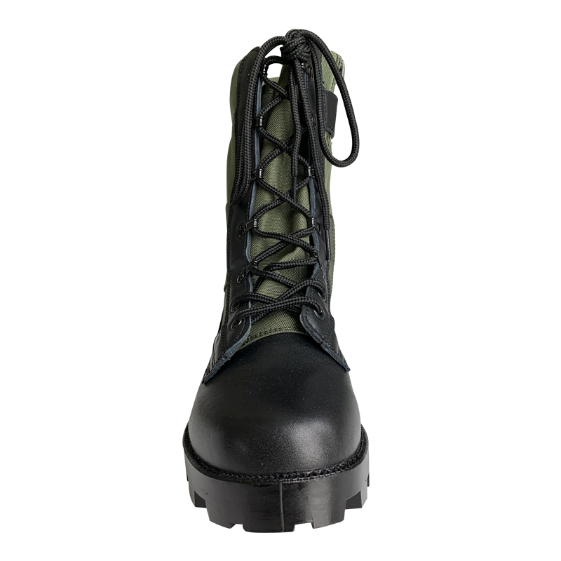 Mesh Lined Men's Black Leather Durable Canvas Boots for Outdoor Camping and Hiking