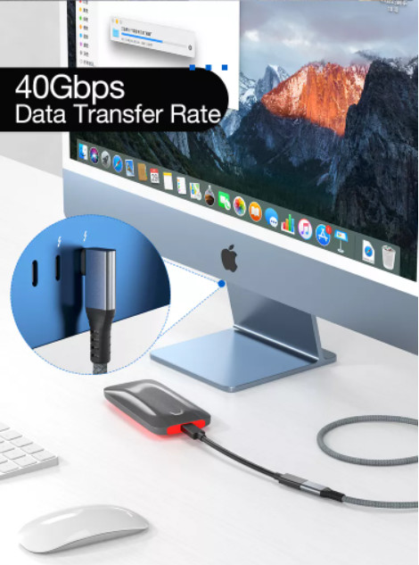 90 Degree USB 4 Cable 0.3m 0.6m Type C Male To Female Silver Clad Copper