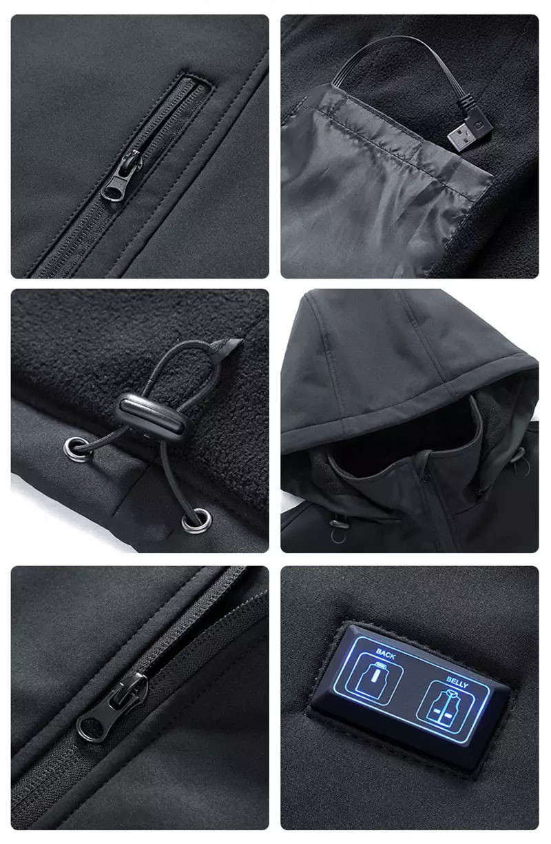 Graphene Electric Heated Vest Jacket Fast heating With Detachable Hood OEM