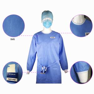 China Impervious Disposable Surgical Gown Sms Protective Clothing Knitted Cuff Sleeve Standard wholesale