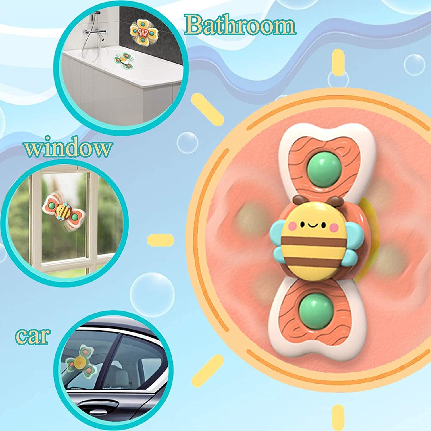 Unisex 3 Pack Suction Cup Spinner Toys for Baby Toddler Educational Suction Baby Toys