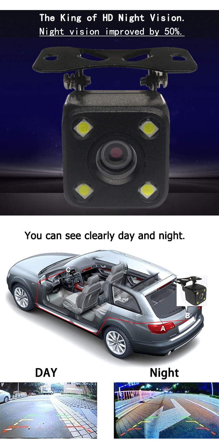 BF Universal 360 Bird View Camera Waterproof Night Car Camera With Wiring 4 LED