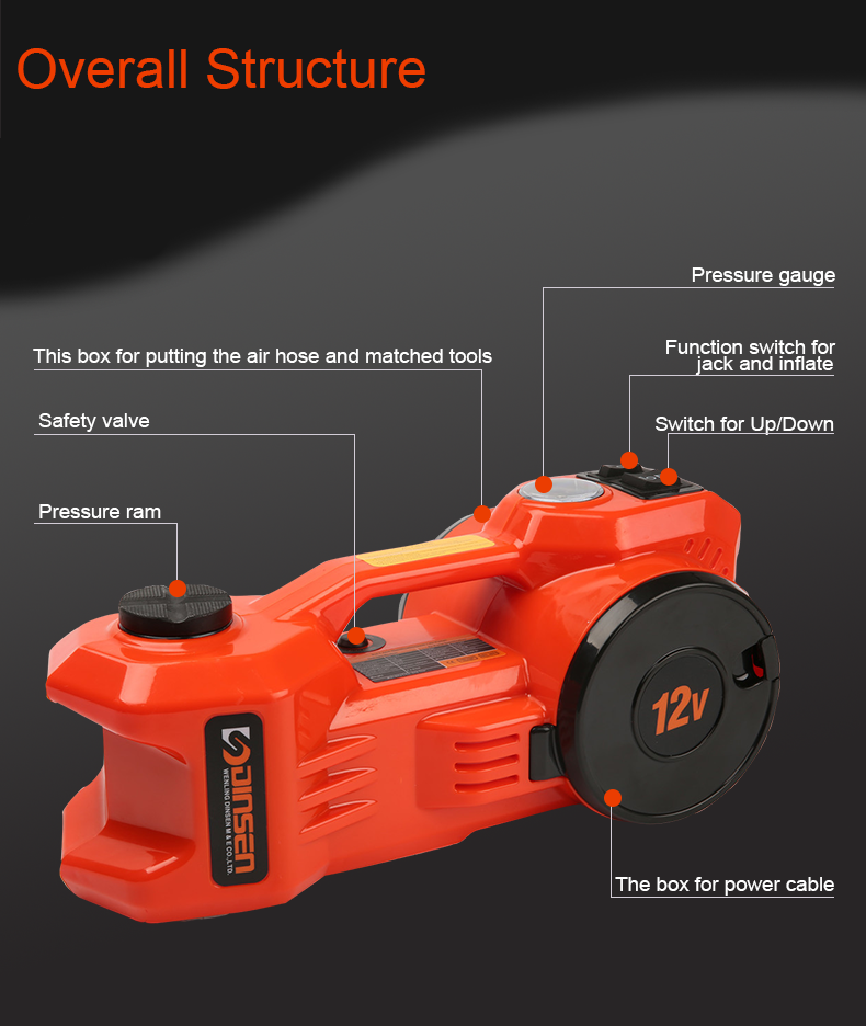 12 Volt Dinsen Jack Electric Hydraulic Portable Car Jack 150PIS Max Pressure
