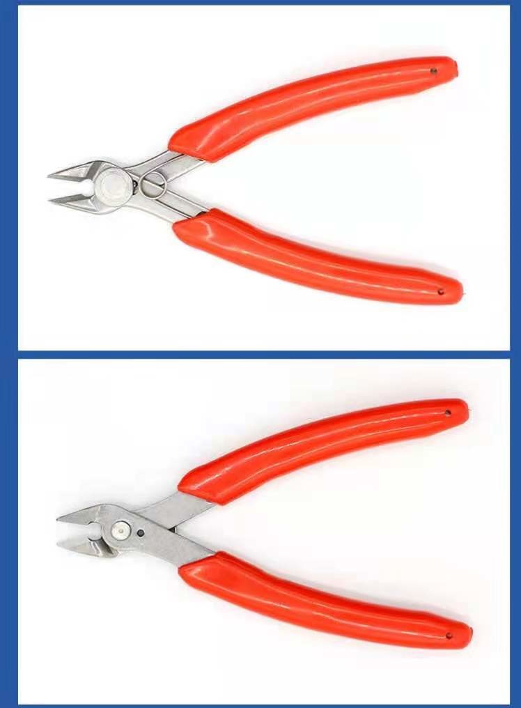 Oblique nose pliers, PVC handle, shearing diameter 0.2-1.2, stainless steel head, clamp handle 75mm