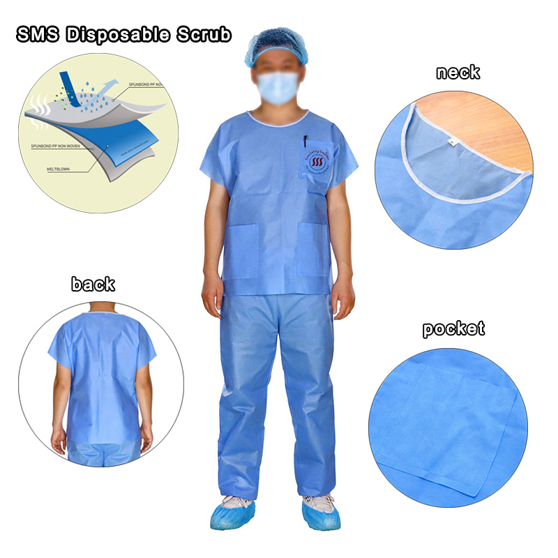 Blue Short Sleeve Hospital Surgical Scrubs Disposable Scrub Suit Clothing Nursing Scrubs