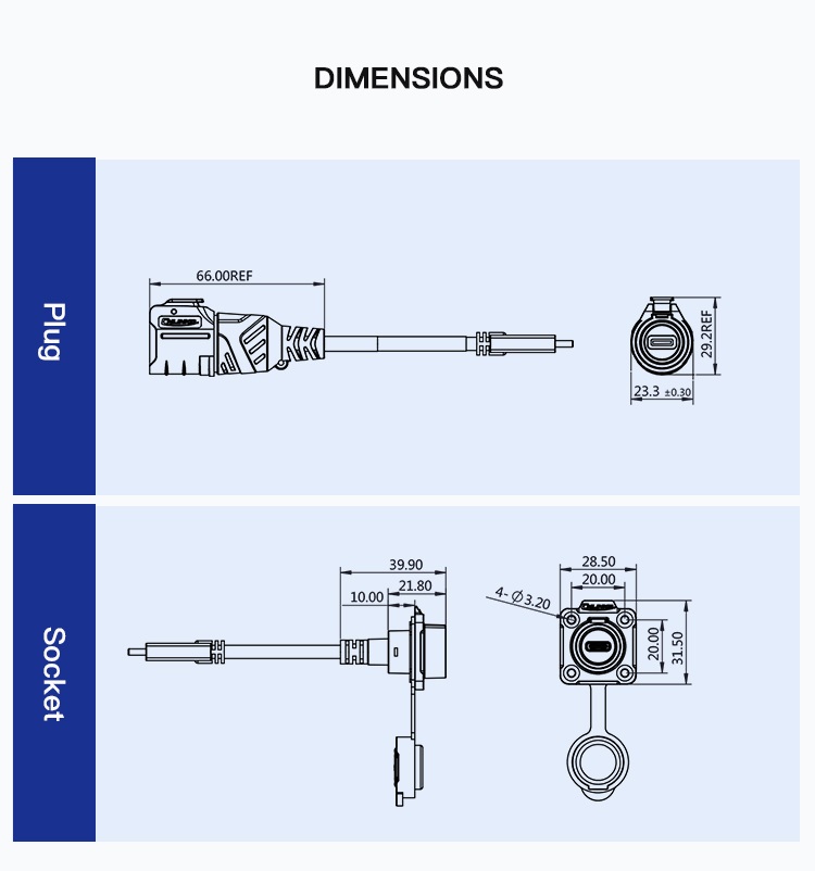 Cnlinko Manufacturer LP16 Industrial Waterproof Fast Transfer Data USB Type c Connector Male Usb Type c Female Connector
