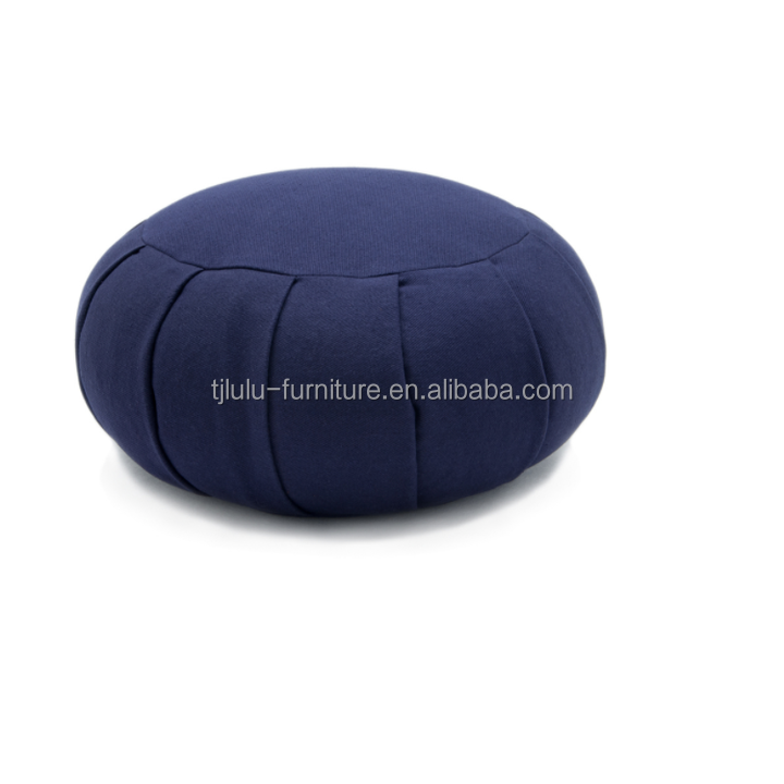 Modern Dark Blue Cotton Canvas Fabric Dining Chair with Bolster Buckwheat Husk and Solid Wood