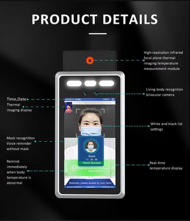 8GB EMMC 0.3m 300ms Body Temperature Access Control