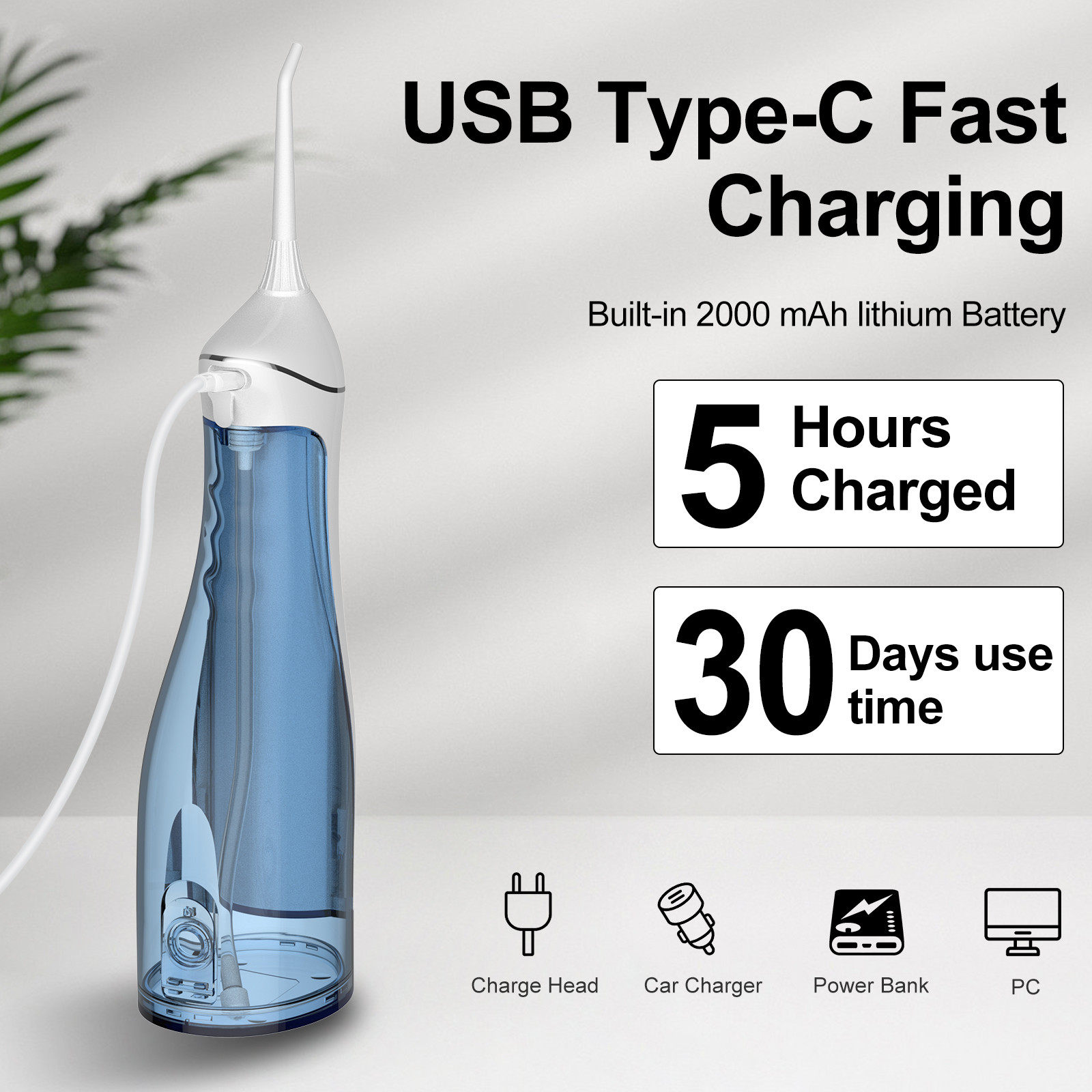 Electric Portable Oral Irrigator Cordless Dental Water Flosser 300ml Ipx7 Mini Teeth Cleaning