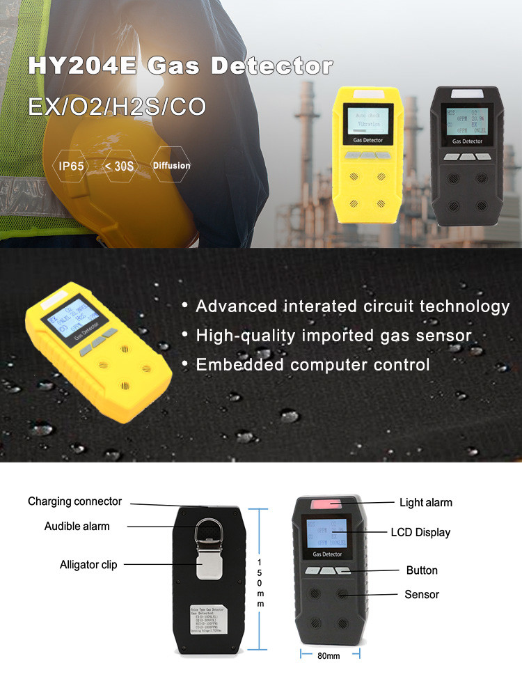 Light Alarm Voice Warning Multi Gas Detector With LCD Display