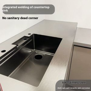 Brown Freestanding Kitchen Island Stainless Steel Kitchen Island Modern Style