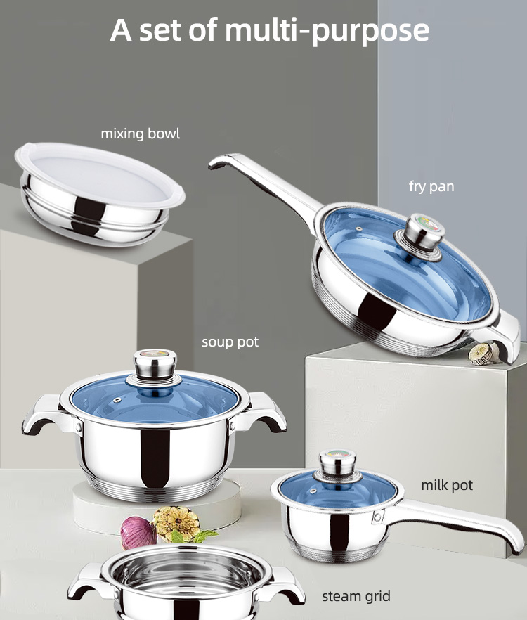 Multifunction Cooking Pots Stainless Steel Sets Cookware Pot And Pans Cookware Set With Thermometer