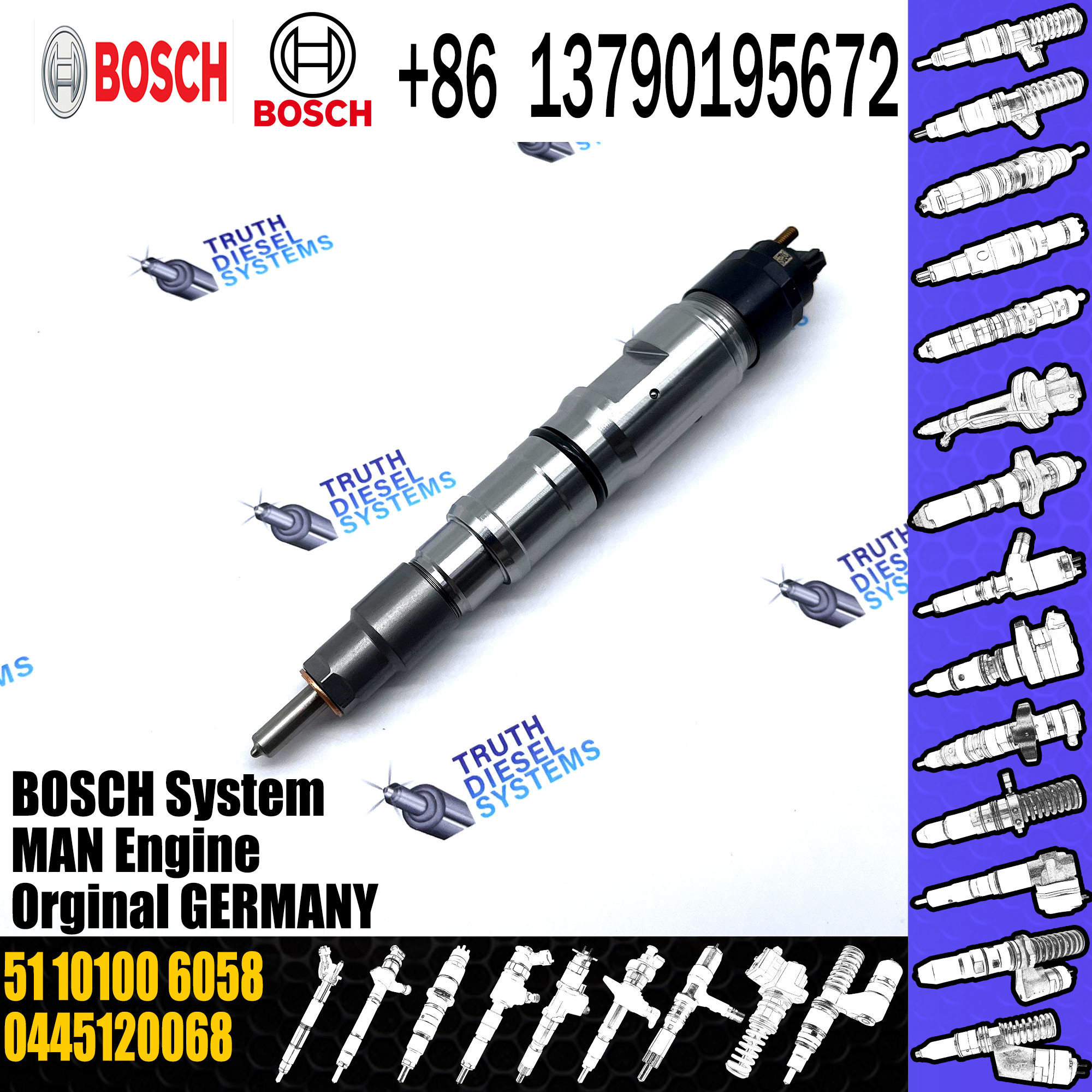 Diesel Fuel Injector Common Rail Injector Assembly 0445120068 51101006058 for MAN TRUCK