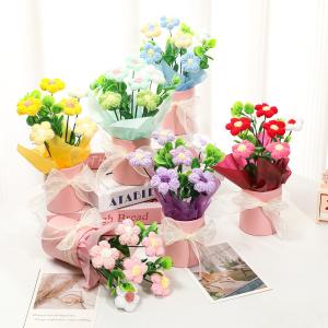 China Flowers Variety Knitted Sunflower Puff Hug Bucket Perfect for Women's Day and Mother's Day Celebration wholesale