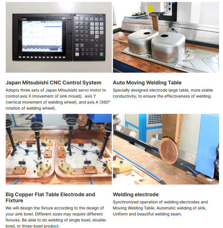 Hwashi Inox SS304 Kitchen Double Sink Seam Welding Machine and Stainless Steel CNC Sink Polishing Machine Grinder