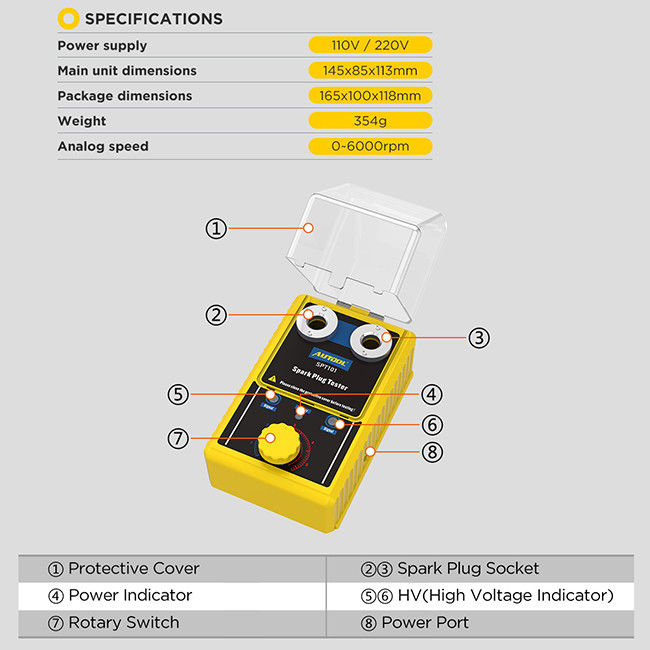 Spark Plug Car Diagnostic Tester 110V 220V With Auto Adjustable Double Hole Detector